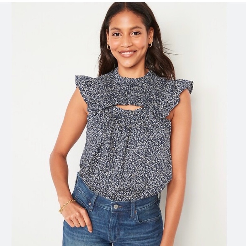 OLD NAVY NWT Womens Sleeveless Ditsy Floral Babydoll Flutter Sleeve Top XS